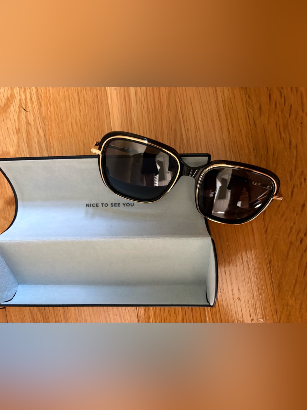 Warby Parker Safia Sunglasses. Black with Gold Trim - Compact Case Included